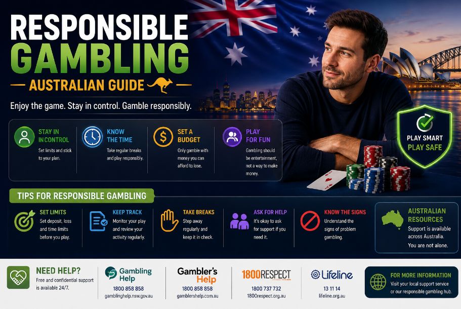 Responsible gambling Australian guide with tips for setting limits, managing time and accessing gambling support